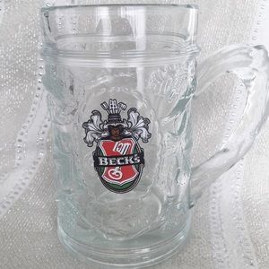 Vintage Becks German Beer Mugs with Molded Glass Grapevine Design
